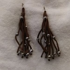 Suede and silver bead tassel earrings